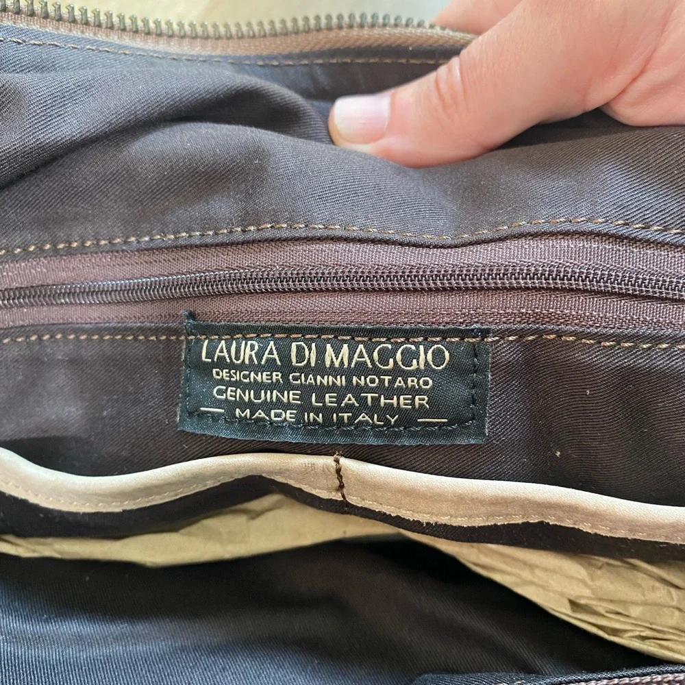 Laura Di Maggio Tan and Brown Shoulder Bag with Double Handles